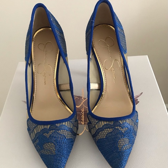 NWT Jessica Simpson Camba Cobalt Blue Lace Pumps - Picture 1 of 7